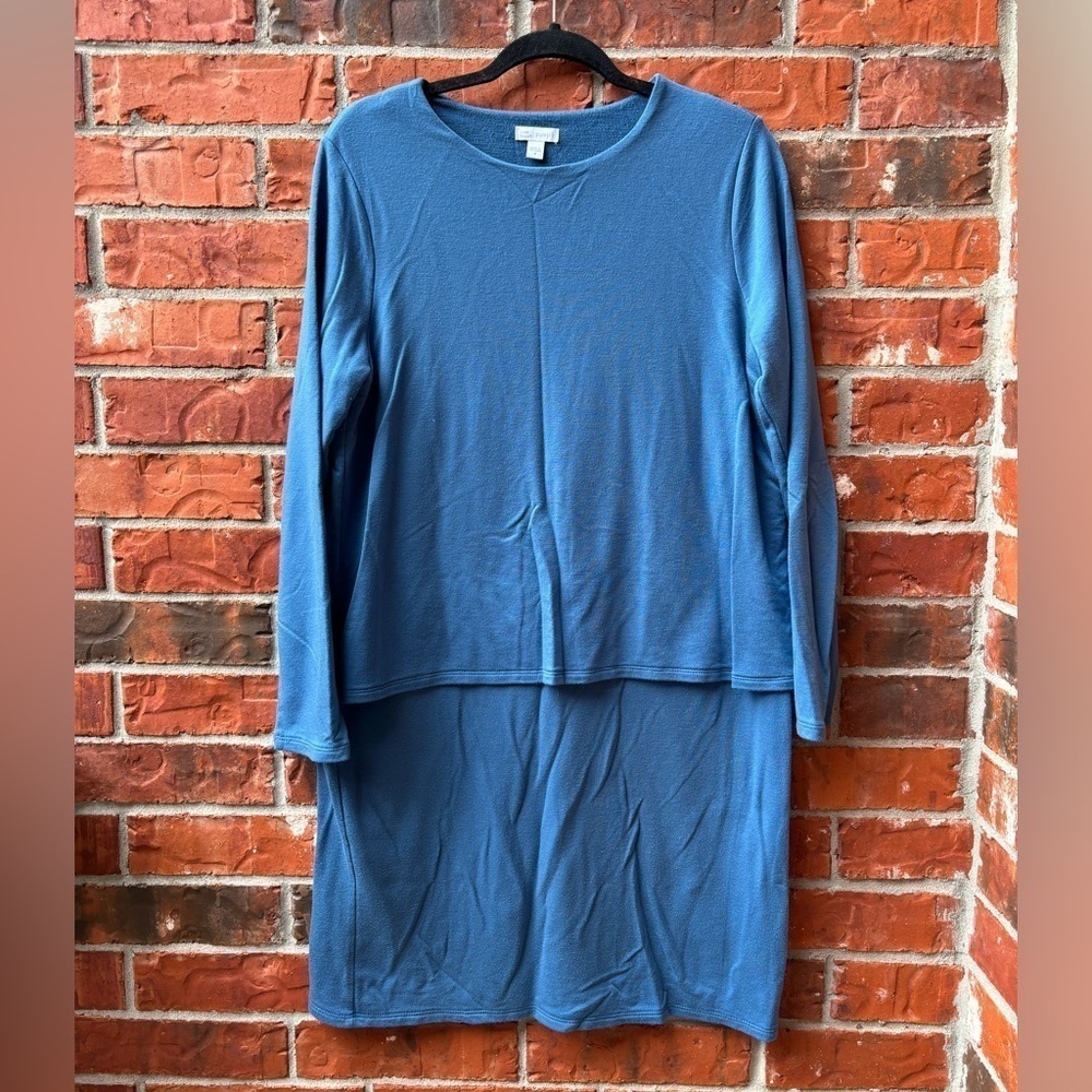 Pure Jill Womens Medium Luxe Tencel Blue Layered Long Sleeve Layered Dress